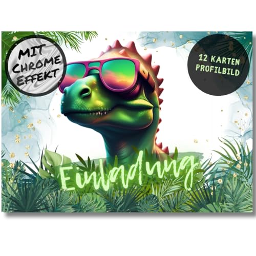 celebr8te 12x Dino Einladungskarten - Für den Kindergeburtstag von Jungen & Mädchen - Coole Party Dinosaurier Geburtstagseinladungen inkl. Messenger Bild & Urlaubsgutschein von celebr8te