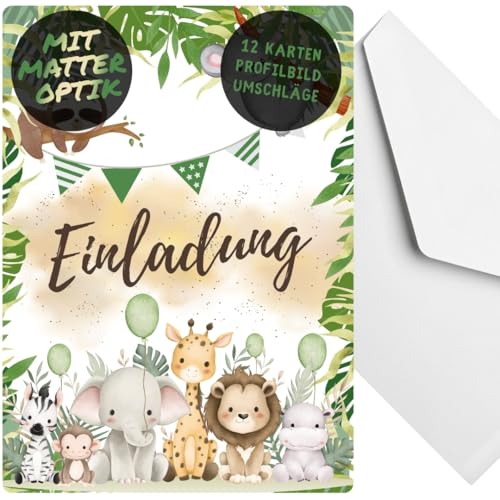 celebr8te 12x Dschungel Tiere Einladungskarten - Für den Kindergeburtstag von Jungen & Mädchen - Coole Partyeinladungen für Geburtstage + 12 Umschläge von celebr8te