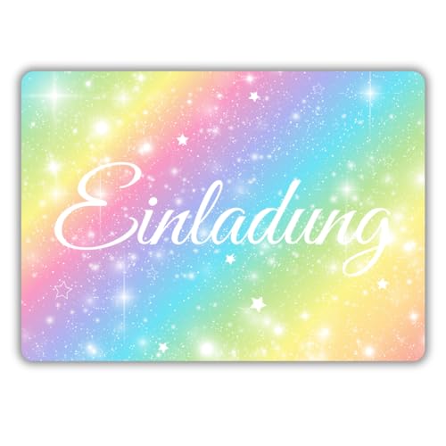 celebr8te 12x Einladungskarten mit Glitzer Regenbogen Motiv - Für den Kindergeburtstag von Mädchen - Bunte Geburtstagseinladungen inkl. Messenger Bild & Urlaubsgutschein von celebr8te