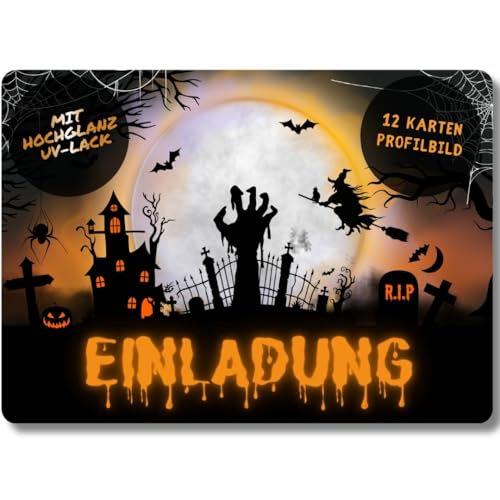 celebr8te 12x Einladungskarten mit Halloween Friedhof Motiv - Gruselige Karten für Jungen & Mädchen & auch Erwachsene - Coole Partyeinladungen mit hochwertiger Verarbeitung von celebr8te