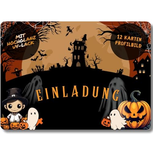 celebr8te 12x Einladungskarten mit Halloween Kids Motiv - Gruselige Karten für Jungen & Mädchen & auch Erwachsene - Coole Partyeinladungen mit hochwertiger Verarbeitung von celebr8te