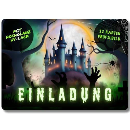 celebr8te 12x Einladungskarten mit Halloween Schloss Motiv - Gruselige Karten für Jungen & Mädchen & auch Erwachsene - Coole Partyeinladungen mit hochwertiger Verarbeitung von celebr8te