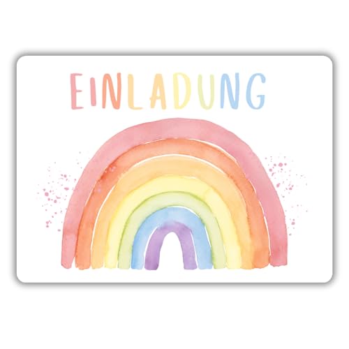 celebr8te 12x Einladungskarten mit Regenbogen Hochglanz Motiv - Für den Kindergeburtstag von Mädchen - Bunte Geburtstagseinladungen inkl. Messenger Bild & Urlaubsgutschein von celebr8te