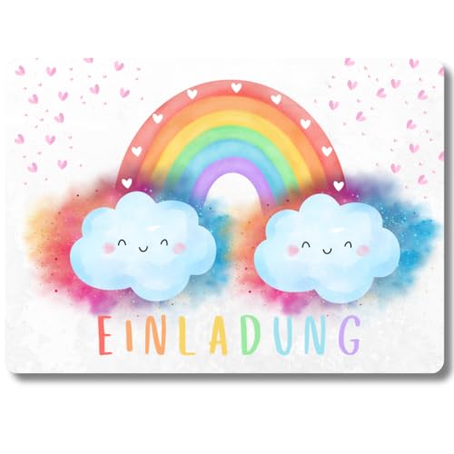 celebr8te 12x Einladungskarten mit Regenbogen Motiv - Für den Kindergeburtstag von Mädchen - Bunte Geburtstagseinladungen inkl. Messenger Bild & Urlaubsgutschein von celebr8te