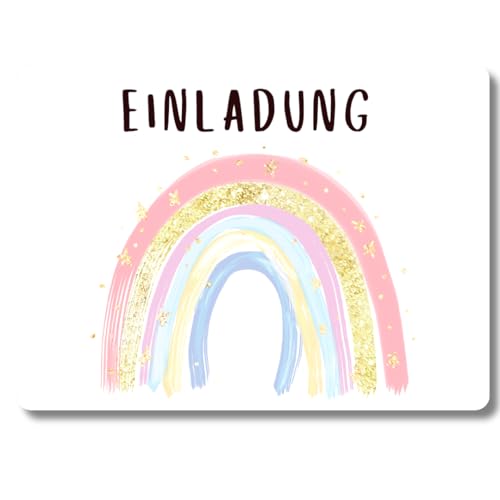 celebr8te 12x Einladungskarten mit Regenbogen Sterne Motiv - Für den Kindergeburtstag von Mädchen - Bunte Geburtstagseinladungen inkl. Messenger Bild & Urlaubsgutschein von celebr8te