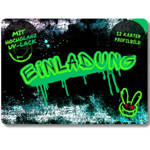 celebr8te 12x Graffiti Einladungskarten - Für den Kindergeburtstag von Jungen - grüne Neon Graffiti Geburtstagseinladungen mit hochwertiger Verarbeitung von celebr8te
