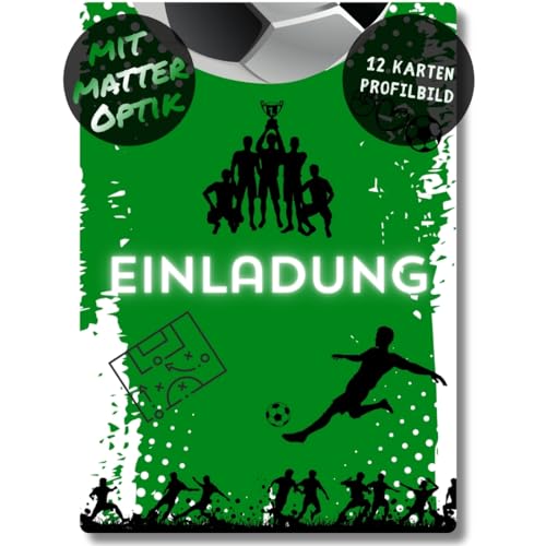 12x Fußball Einladungskarten - Für den Kindergeburtstag von Jungen & Mädchen - Coole grüne Fußball Geburtstagseinladungen mit hochwertiger Verarbeitung von celebr8te