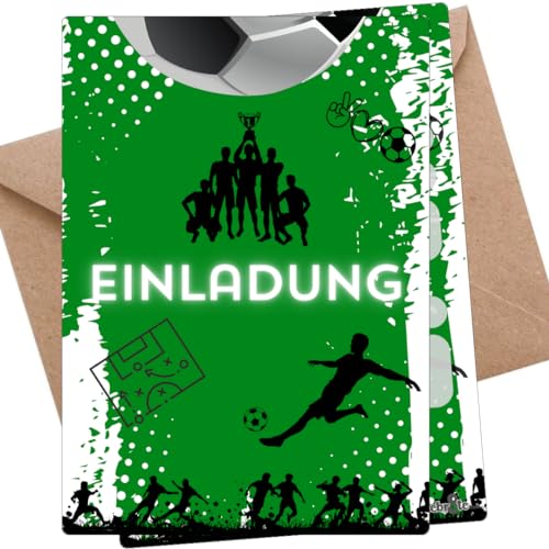 12x Fußball Einladungskarten - Für den Kindergeburtstag von Jungen & Mädchen - Coole grüne Fußball Geburtstagseinladungen mit hochwertiger Verarbeitung von celebr8te