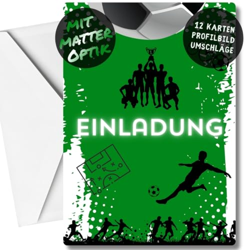 12x Fußball Einladungskarten - Für den Kindergeburtstag von Jungen & Mädchen - Coole grüne Fußball Geburtstagseinladungen mit hochwertiger Verarbeitung von celebr8te