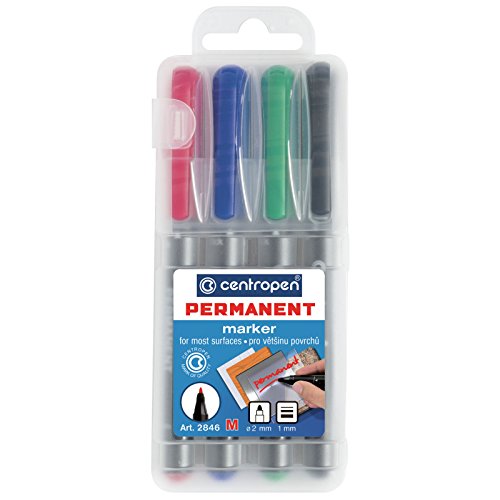 Permanentmarker 4er Satz 1mm Stifte Marker schwarz blau grün rot Etui von centropen