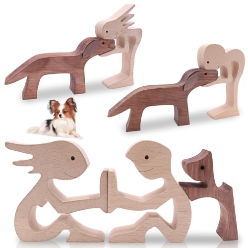 cersaty® 3 Paare Holzfiguren Skulptur Ornamente, Kreativität Holzfiguren Hund für Zuhause,Büro,Wohnzimmer,Hundeliebhaber Handgefertigte Holzstatue Welpen von cersaty