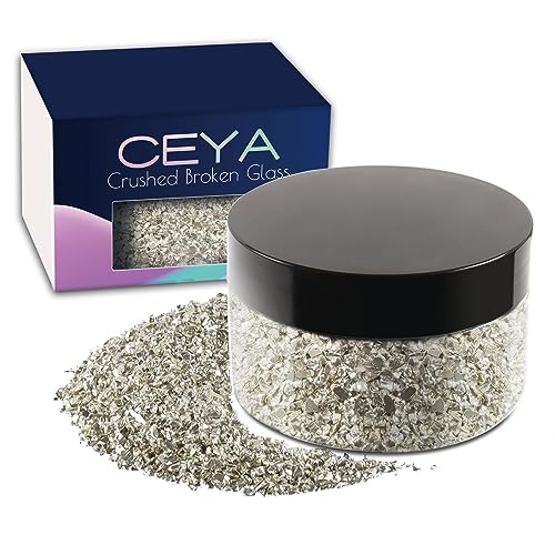 Ceya 150 g Crushed Irregular Glass Silver Metallic Crystal Chips Broken Glass Glitter 2-4mm Craft Glitter for Nail Arts Epoxy Resin Mold Coasters Ornament Painting Geode Phone Case Jewelry von ceya