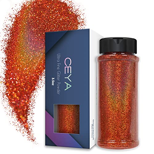 Ceya Holografischer ultrafeiner Glitzer, 3.5oz/100g, Laser Bronze Glitzer 0,2 mm für Schleim Epoxidharz Bastelbecher Schmuck Nagelkunst Festival Make-up Malere von ceya