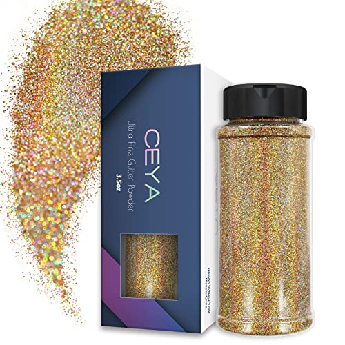 Ceya Holografischer ultrafeiner Glitzer, 3.5oz/100g, Laser Gold und Silber Glitzer 0,2 mm für Schleim Epoxidharz Bastelbecher Schmuck Nagelkunst Festival Make-up Malere von ceya