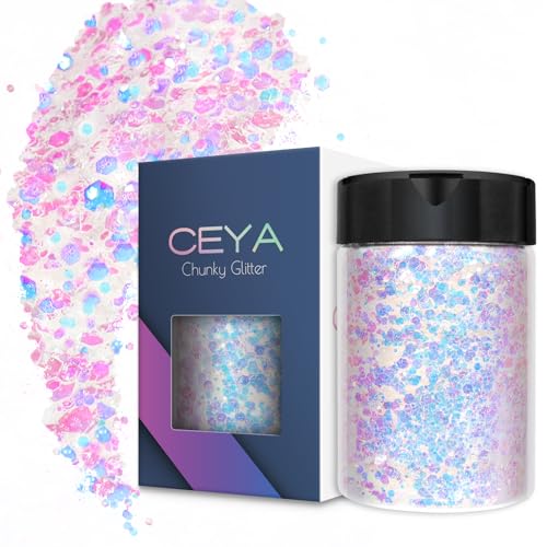 Ceya Magischer Opal-Glitzer, 3.5oz/100 g, Bastelarbeiten, grobes Glitzer-Pulver, gemischte feine Flocken, schillernde Nagel-Pailletten für Epoxidharz, Tumbler, Schleim, Malerei, Festival-Dekoration von ceya