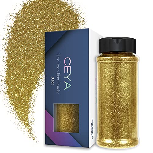 Ceya Metallisches feines Glitzerpuder, 3.5oz/100 g, extra feine Goldglitzerflocken, Bastel-Pailletten für Epoxidharz, Tumbler, Schleim, Nagelkunst, Festival, Sammelalbum, Hochzeitskarten, Malerei von ceya