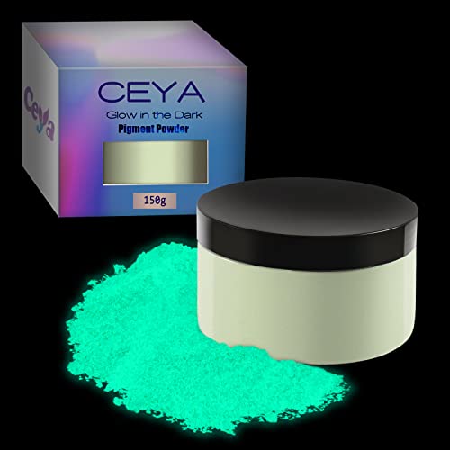 ceya 150 g, leuchtet im Dunkeln, leuchtendes Pulver, Harzfarbpigment, Fluoreszierendes Pigmentfarbmittel für Epoxidharz, Schleim, Acrylfarbe, Nagel, feine Kunst, Themenparty, Basteln, blau-grün von ceya