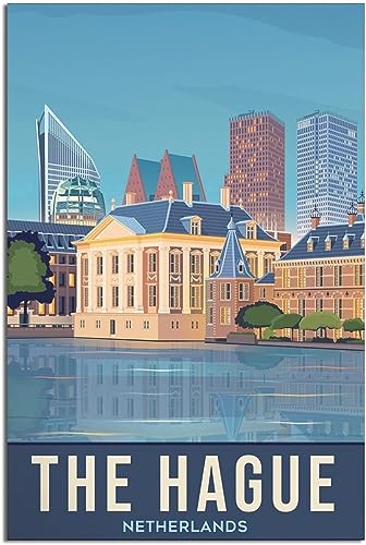 cgltd Leinwand-Poster Niederlande Den Haag Küstenpalast Vintage Reise Poster Malerei Wandgemälde Kunstwand Leinwand Home Decor Ungerahmt 40x60cm von cgltd