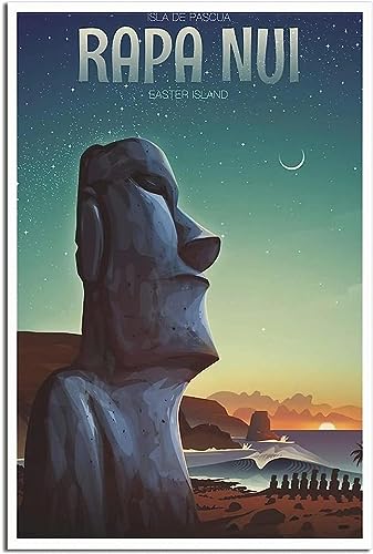 cgltd Leinwand Poster Osterinsel Rapa Nui Nationalpark Vintage Reiseposter Dekorative Gemälde Raumdekoration Wandkunst Gemälde Ungerahmt 50x75cm von cgltd