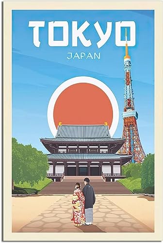 cgltd Leinwandkunst Tokyo Japan Vintage Reiseposter Gemälde Dekorative Gemälde Leinwand Wanddekoration Zimmer Ungerahmt 60x90cm von cgltd