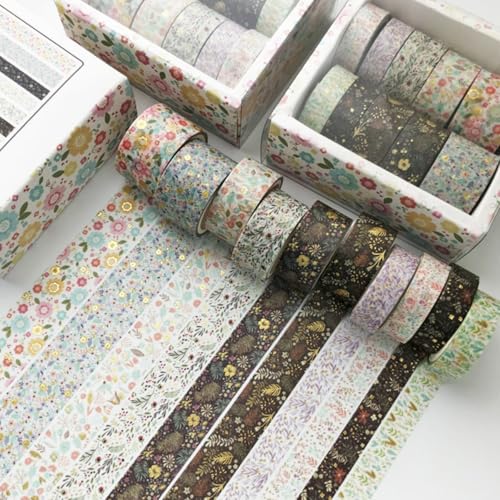 10 Rollens Washi Tape Set, Deko klebeband, Washi Tape Sticker 3m Masking Tapes Aesthetic Heißpräge-Kombi-Handbuchband für Bullet Journals Scrapbook (Garten,10 Roll, 3m) von champracer