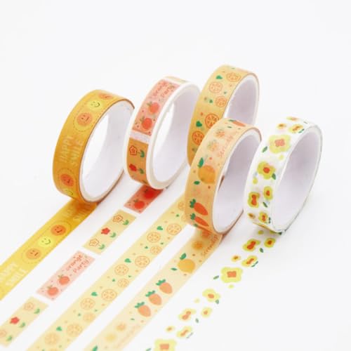 10 Rolls Washi Tape Sticker, DIY Scrapbook Zubehör Sticker, Blumen Washi Tapeskunstbuch-Aufkleber, DIY Dekoratives Klebeband, Scrapbook Stickers Travel (Gelb,2m) von champracer