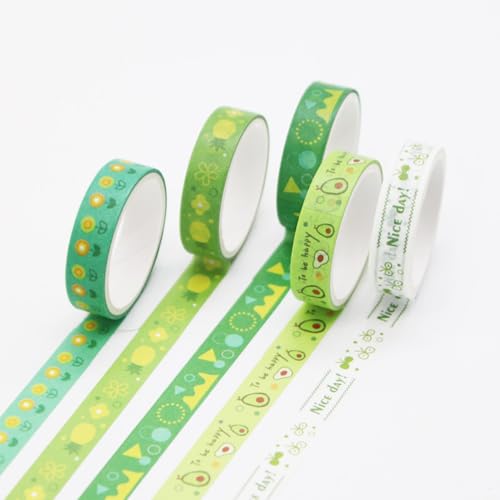 10 Rolls Washi Tape Sticker, DIY Scrapbook Zubehör Sticker, Blumen Washi Tapeskunstbuch-Aufkleber, DIY Dekoratives Klebeband, Scrapbook Stickers Travel (Grün,2m) von champracer