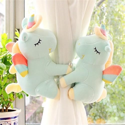 2 Stück Einhorn Vorhang Raffhalter, Kreative Einhorn Cartoon Vorhang Schnalle, Gardinen Klammern für zu Hause, Wohnheim, Büro, Schlafzimmer, Kinderzimmer (25 cm,Hellblau) von champracer