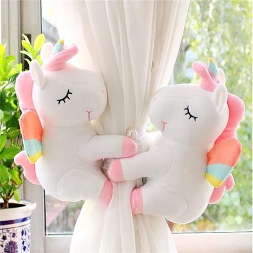 2 Stück Einhorn Vorhang Raffhalter, Kreative Einhorn Cartoon Vorhang Schnalle, Gardinen Klammern für zu Hause, Wohnheim, Büro, Schlafzimmer, Kinderzimmer (25 cm,Weiß) von champracer