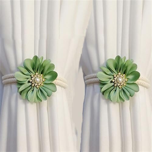 2Pcs Vorhang-Krawatten, Gardinenhalter, Vorhang Raffhalter, Vorhang Krawatte RüCken für VorhäNge, Blumen Gardinen Raffhalter SüßE, für Schlafzimmer, BüRo Deko (Matcha Grün) von champracer