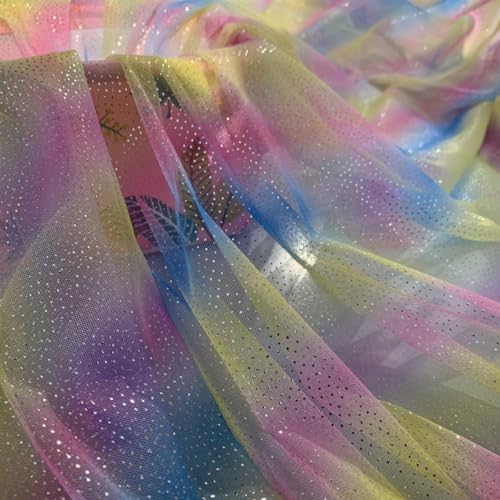 2er Set Regenbogen Glitter DIY Tüll Funkelnde Tüll Band Rolle Pailletten Stoff Rolle für Braut Bogen Rock Geschenkverpackung Hochzeitsfeier Dekoration (rosa blau gelb,100x150 cm) von champracer