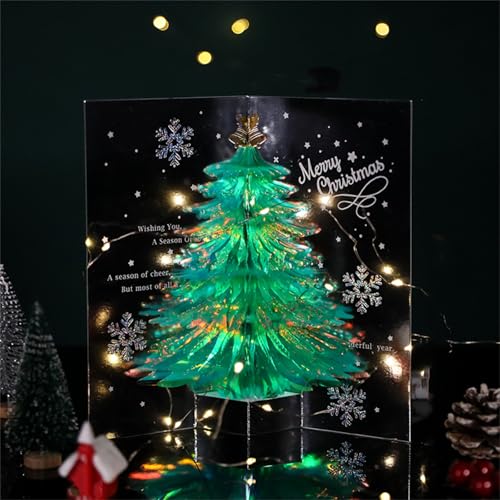 3D Glitzernde Weihnachtsbaum-grußkarten, Weihnachtskarten Mit Umschlag Set, Handgefertigte Karten Klappkarten Lustige Weihnachtskarten Mit Umschlag Blanko Grußkarten Zum Schreiben (Grün) von champracer