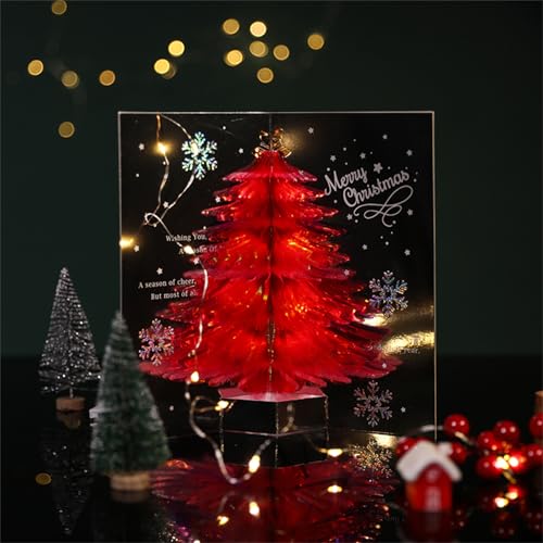 3D Glitzernde Weihnachtsbaum-grußkarten, Weihnachtskarten Mit Umschlag Set, Handgefertigte Karten Klappkarten Lustige Weihnachtskarten Mit Umschlag Blanko Grußkarten Zum Schreiben (Rot) von champracer