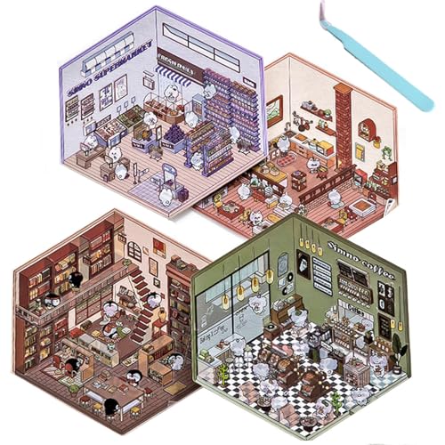 4 Sets DIY 3d House Stickers, Fun DIY Stickers Scene, DIY Stickers Scene Make Your Own Supermarket, Sticker Scenes for Adults, DIY Cozy Little Home House Scene Stickers Quiet Book (4 Sets-B) von champracer