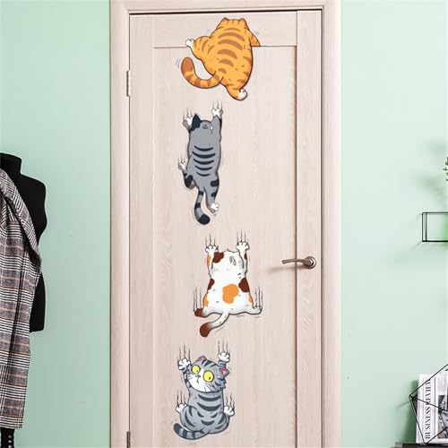 4 Stück Süß Katzen Wandtattoo Kombination, Little Deco Wandaufkleber, Wandtattoo Katze Aufkleber, Schlafzimmer Wanddeko für Junge Mädchen (Katze,30x30 cm) von champracer