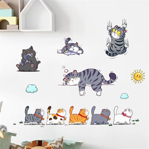 4 Stück Süß Katzen Wandtattoo Kombination, Little Deco Wandaufkleber, Wandtattoo Katze Aufkleber, Schlafzimmer Wanddeko für Junge Mädchen (Katze,30x90 cm) von champracer