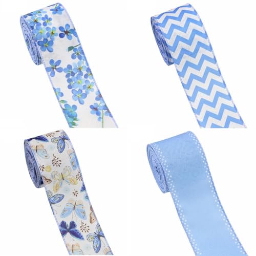 6 cm Breit Dekoband mit Blauer Schmetterling Seestern Urlaub Erfrischend Frisch, 5 Yards Lang Band, Landhausstil Ribbons für DIY Geschenkdeko, Kranz, Handwerk, Schleifenherstellung (Vier in einem) von champracer