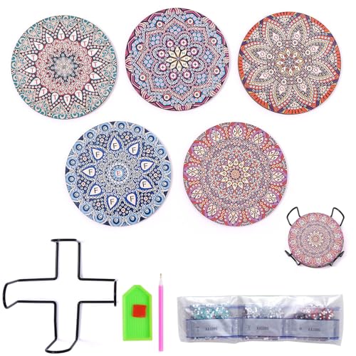 Diamond Painting Untersetzer 5er Set, DIY Diamond Painting Erwachsene zum Basteln, für Erwachsene Kinder Anfänger Kleine Diamant-Malsets (10 cm) von champracer