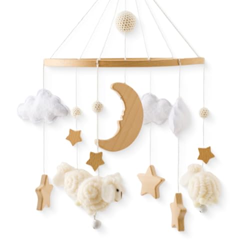 Mobile Halterung für Babybett Mobile Holz Ball Filz Babybett Neugeborenen Geschenk Deko Neugeborenen Geschenk für Baby Jungen und Mädchen Aufhängung Windspiele Bettglocke, Baby Bett Spielzeuge (F) von champracer