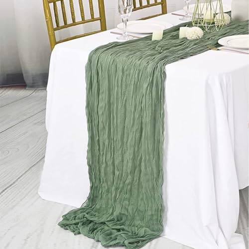 Musselin Tischläufer Hochzeit Tischläufer Hochzeit Dekostoff Boho Tischläufer für Hochzeitsdeko Tischdeko Geburtstag (90*300cm（2 Stück）,Grasgrün) von champracer