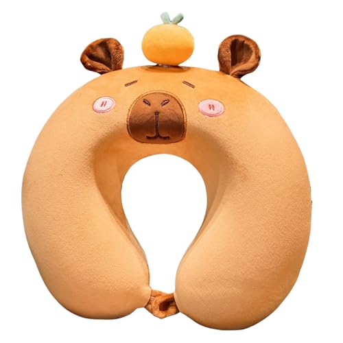 Niedlich Capybara Nackenkissen Kinder Nackenhörnchen Kinder Memory Schaum U-Geformte Nackenstütze Kinder Reisekissen Waschbar Nackenstützkissen Reise Schlafkissen für Auto (Orange,30*30*9cm) von champracer