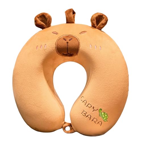 Niedlich Capybara Nackenkissen Kinder Nackenhörnchen Kinder Memory Schaum U-Geformte Nackenstütze Kinder Reisekissen Waschbar Nackenstützkissen Reise Schlafkissen für Auto (Schildkröte,30*30*9cm) von champracer