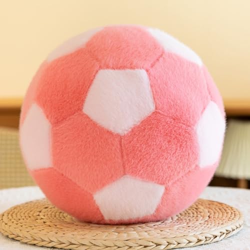 Rundes Kissen, Fußball Kissen, Ballkissen, Fußball Plüschtier, Kreative Zimmer Dekorationen, Fußball Spielzeug, Kinderzimmer Dekoration, Geschenk für Kinder Mädchen Jungen (Dunkelrosa,18 cm) von champracer