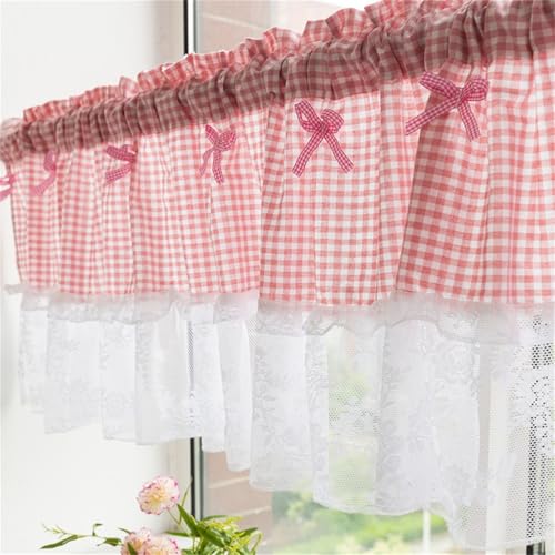 Scheibengardine Landhausstil Kurzgardine Boho Kurze Vintage Spitze Häkelgardine mit Spitze Vintage Bistrogardine Kurz Gardinen Kleines Fenstervorhang Küche Vorhänge (Rosa,1 Stüick, W 100x H 45 cm) von champracer