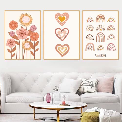 Wandposter Premium Poster Kinderzimmer, 3er Set Wandbilder Kinderzimmer, Regenbogen Deko Bilder Kinderzimmer or Babyzimmer, Geschenk zur Geburt, Mädchen und Jungen, Ohne Rahmen (21x30 cm,Typ B) von champracer