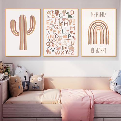 Wandposter Premium Poster Kinderzimmer, 3er Set Wandbilder Kinderzimmer, Regenbogen Deko Bilder Kinderzimmer or Babyzimmer, Geschenk zur Geburt, Mädchen und Jungen, Ohne Rahmen (21x30 cm,Typ C) von champracer