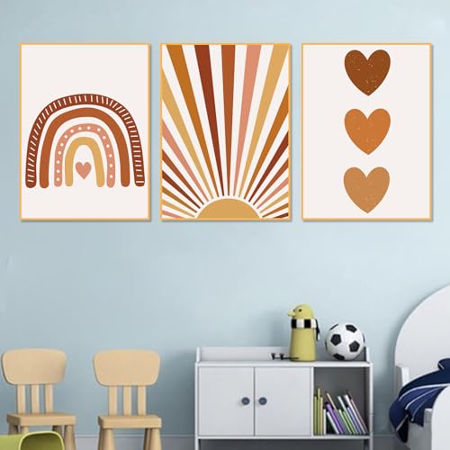 Wandposter Premium Poster Kinderzimmer, 3er Set Wandbilder Kinderzimmer, Regenbogen Deko Bilder Kinderzimmer or Babyzimmer, Geschenk zur Geburt, Mädchen und Jungen, Ohne Rahmen (21x30 cm,Typ D) von champracer