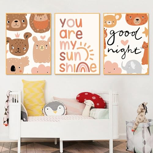 Wandposter Premium Poster Kinderzimmer, 3er Set Wandbilder Kinderzimmer, Regenbogen Deko Bilder Kinderzimmer or Babyzimmer, Geschenk zur Geburt, Mädchen und Jungen, Ohne Rahmen (30x40 cm,Typ F) von champracer