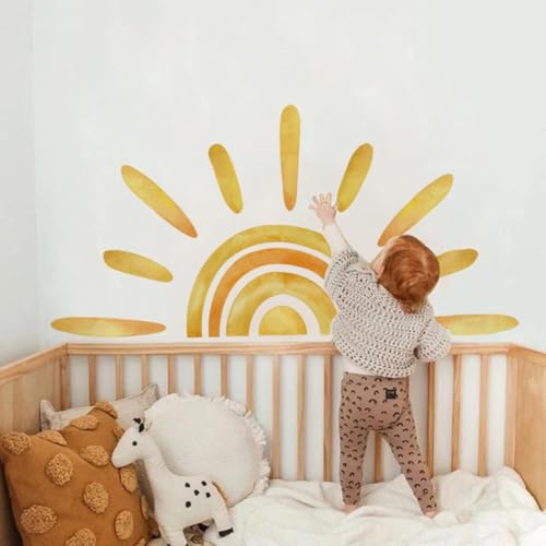 Wandtattoo Sonne Wandaufkleber Boho Dekor Regenbogen Kinderzimmer Wandsticker Wanddeko für Mädchen Wandsticker Schlafzimmer Babyzimmer (Sonne A) von champracer