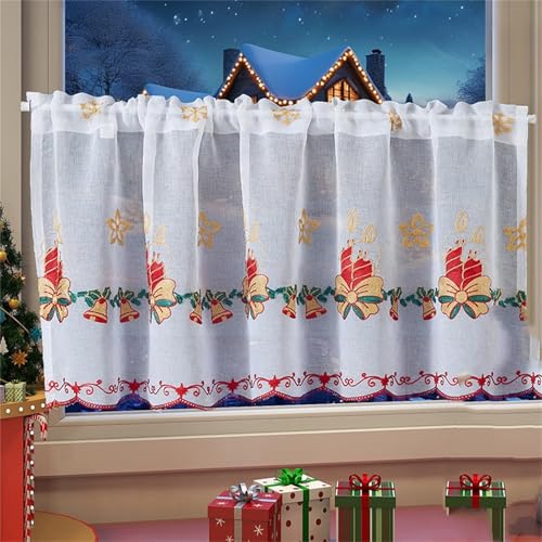 Weihnachten Scheibengardine Voile Bistrogardine, Kurzgardine & Kurzstores Scheibengardine Küche Blickdicht Hellbeige Halb Transparent Stores Gardinen Fenster Fleine Fenster HxB (H*B 60*150 cm) von champracer